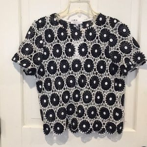 NWT Lucy Paris white and blue floral top